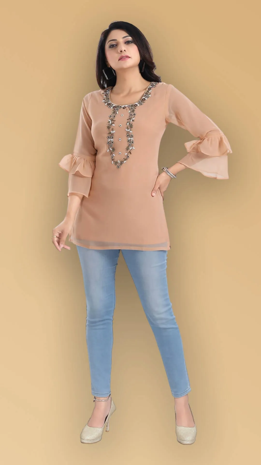MD-211-Perfect Peach Exquisite Embroidered Tunic