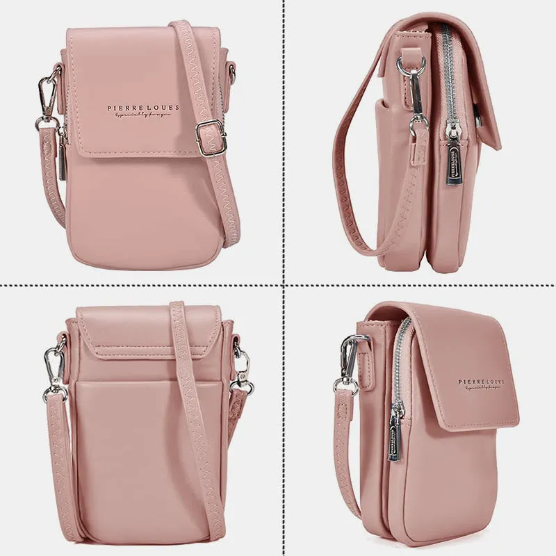 Mini Phone Bag For Women Leather Double Compartment Crossbody Bag