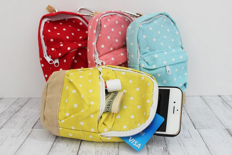 Mini Polka Dot Backpack Bag with Clip