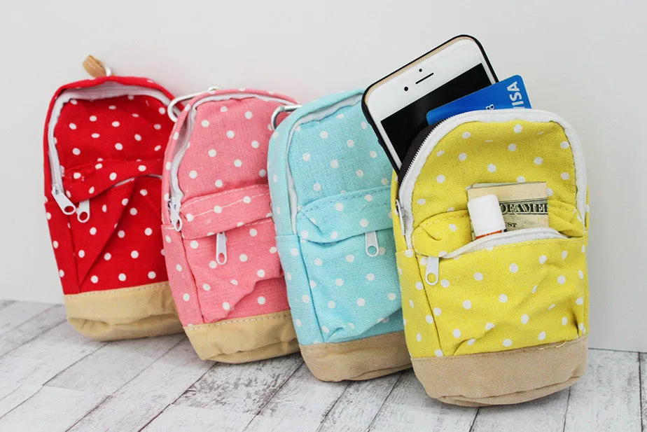 Mini Polka Dot Backpack Bag with Clip