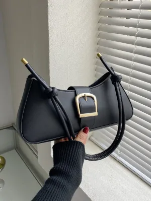 Minimalist Baguette Bag Vintage Buckle Decor Handbag