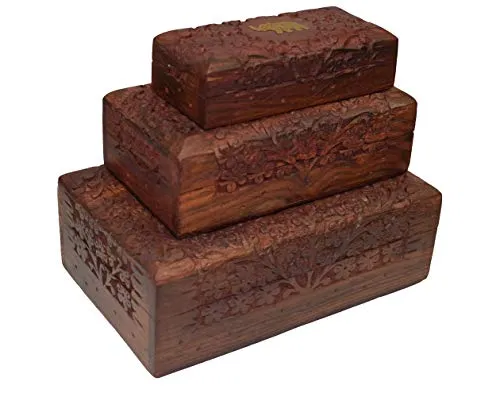 OM SHRI OM Set of 3 PCS Handmade Jewerly Box Organizer Decorative Table Piece from India