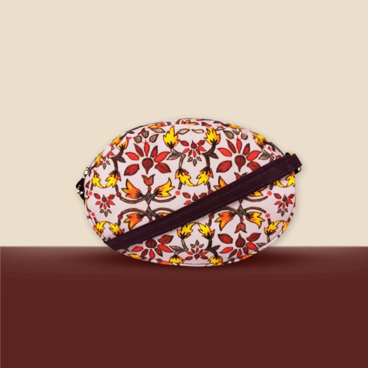 Oval Sling Bag- Maroon Flowers