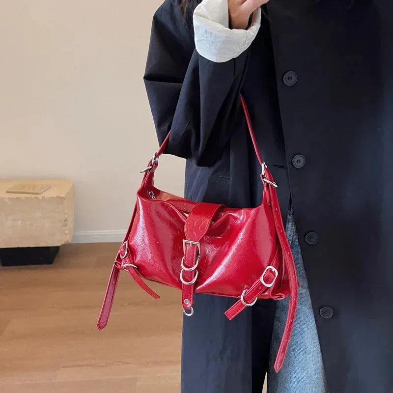 Vintage Red Buckle Shoulder Bag